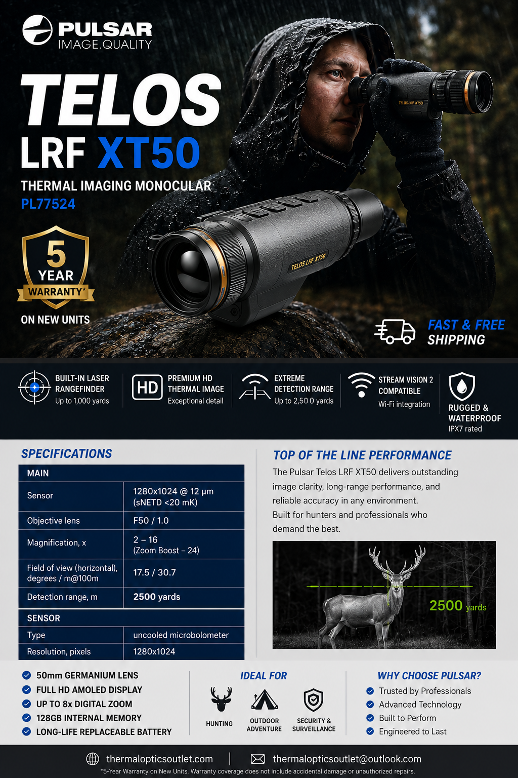 Pulsar Telos LRF XT50 Thermal Imaging Monocular PL77524 NEW