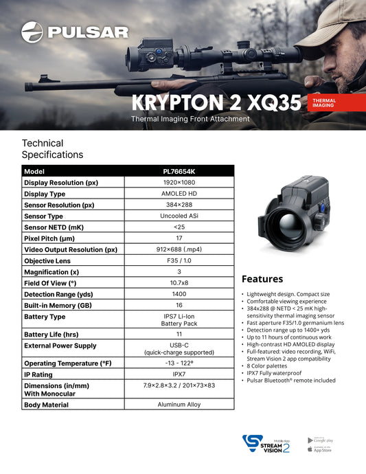 Pulsar Krypton 2 XQ35 Thermal Front Attachment Kit PL76654K "NEW"