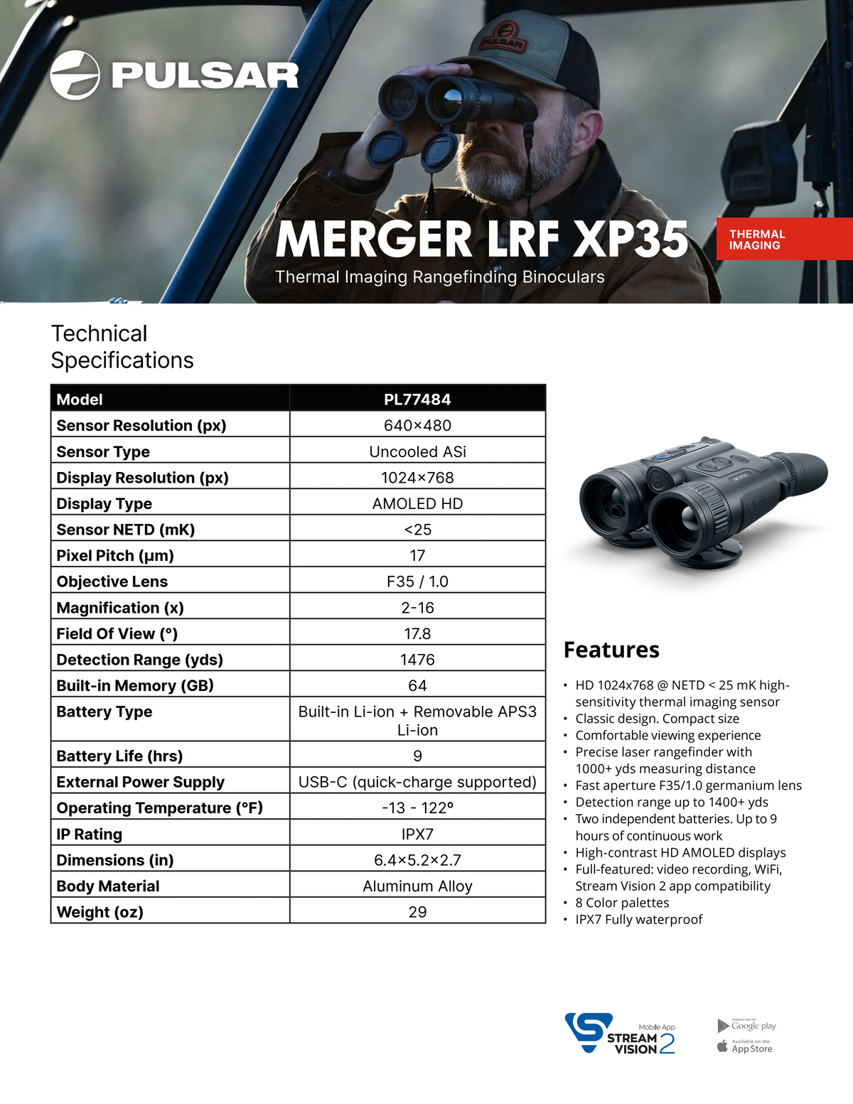 Pulsar Merger LRF XP35 Thermal Binoculars Model PL77484 "NEW"