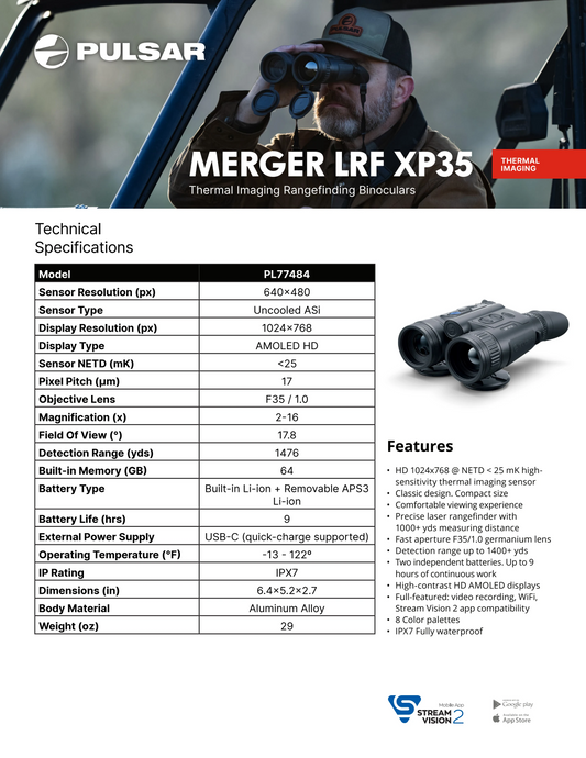 Pulsar Merger LRF XP35 Thermal Binoculars Model PL77484 "NEW"