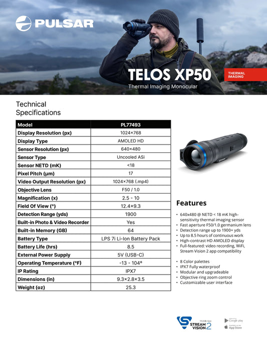 Pulsar Telos XP50 Thermal Monocular PL77493 New